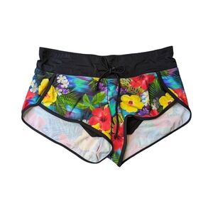 Sporty Tropical Floral Swim Shorts - Black Trim Size 8 Quintsoul